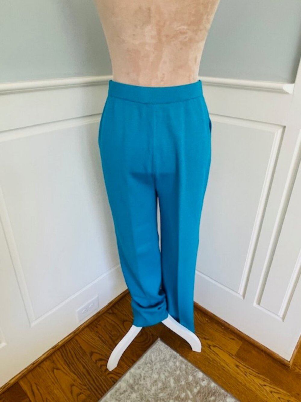 St. John Collection Santana Knit Pantsuit Teal 2 Piece Luxe Knit Wide Leg Small - Picture 9 of 12
